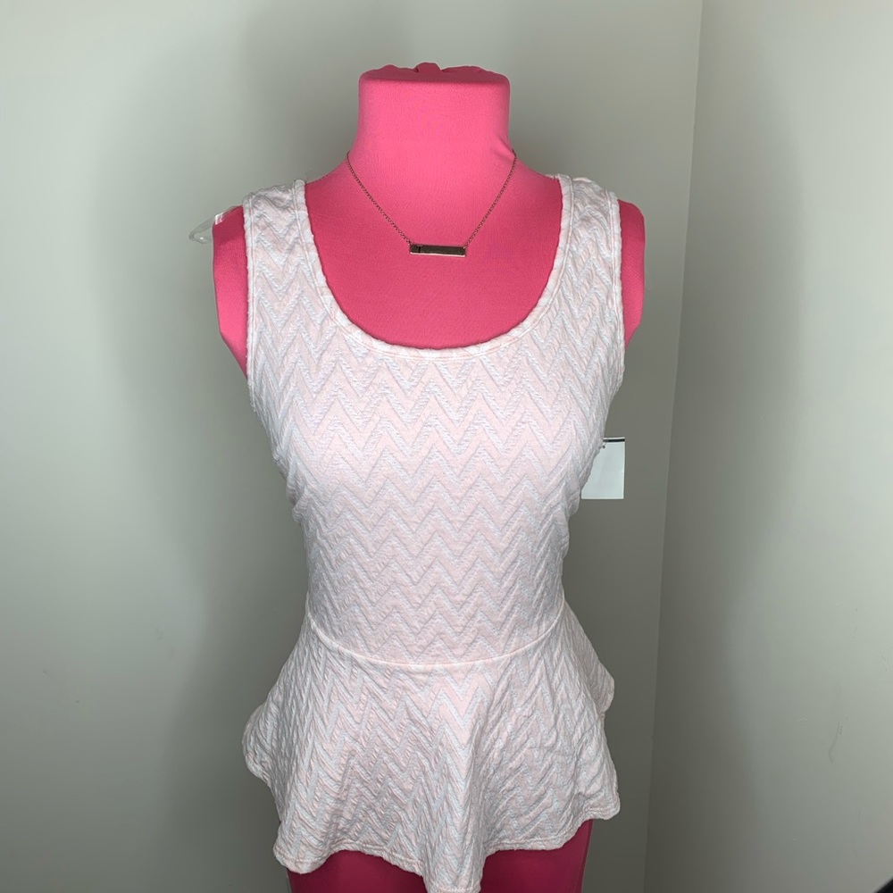 Pink and white peplum chevron blouse